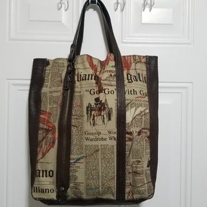 Authentic! John Galliano Gazette Newspaper Canvas & Genuine Leather Shoulder Bag